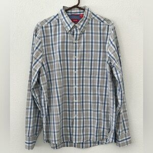 Izod Men’s Long Sleeve Button Down Blue Grey -Size Large